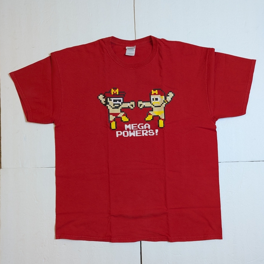WWE WWF Mega Powers 8bit T Shirt. Hulk Hogan, Macho Man Randy Savage. Men's XL